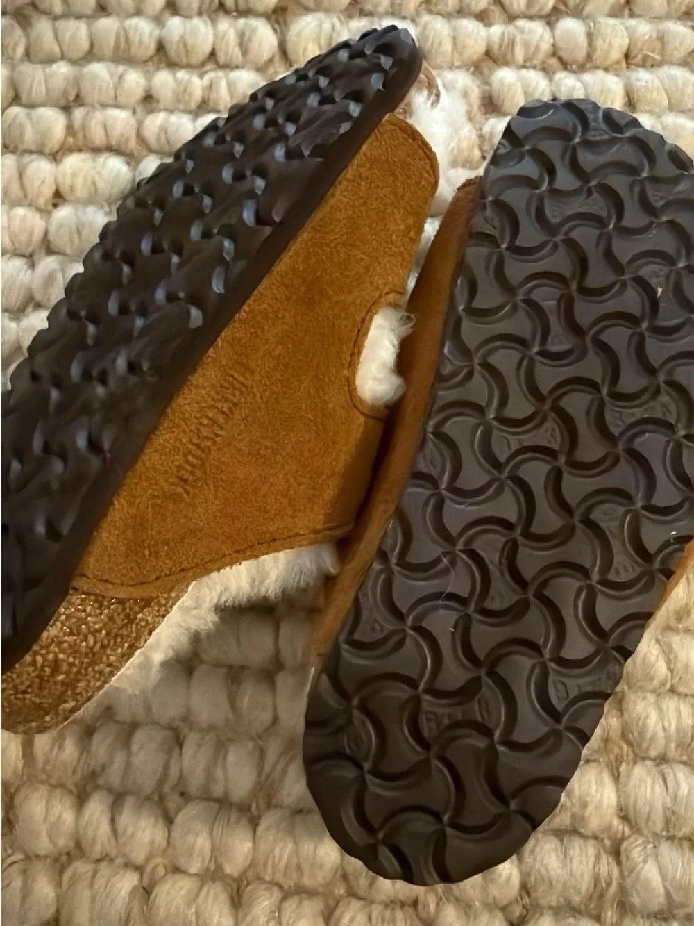 Birkenstock Kids Tan Suede Shearling Slide Sandals
